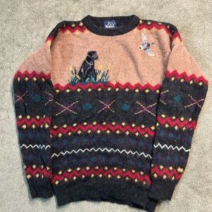 Vintage 80s 90s Woolrich Duck Hunting Dog AOP Wool Knit Sweater Size Large